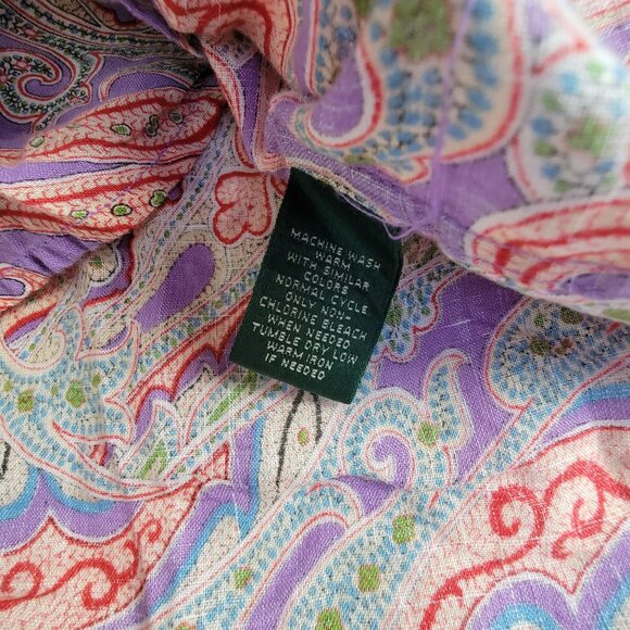 Lauren Ralph Lauren Women Paisley Linen Button-Up Blouse Shirt Large Multicolor - Picture 5 of 8